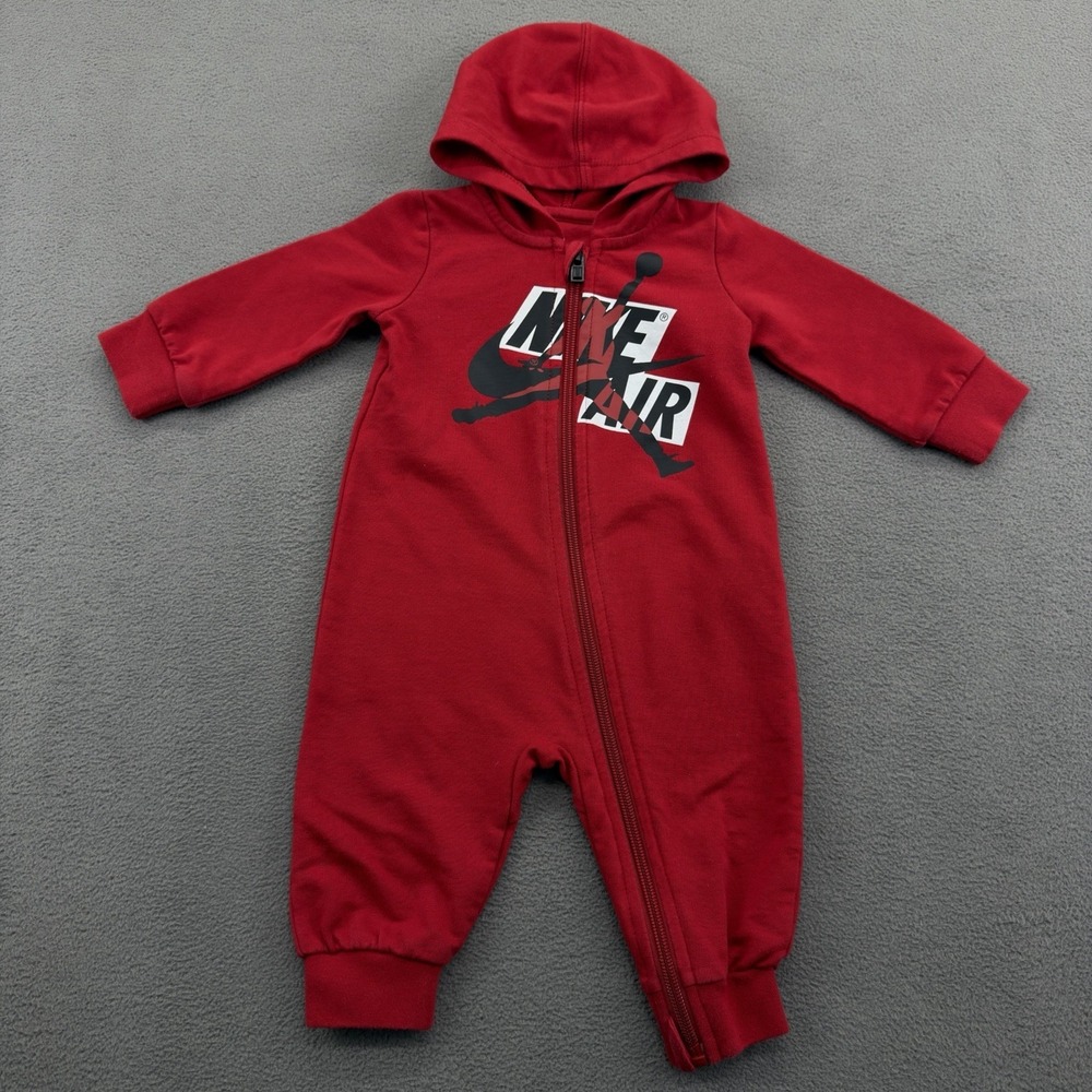 Jordan Baby Boys Nike Air Jumpman Full Zip Hooded Coverall Size 3-6 Months‎ Red